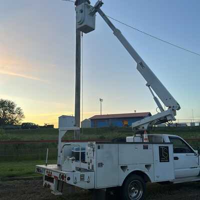 Rodeo arena lights being installed
