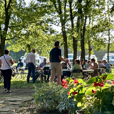 Picnic in the grove at Volland. Photo by Bridget Bryan